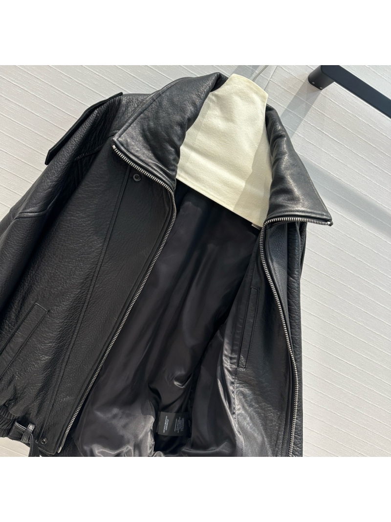 Saint Laurent YSL OS Style Double-LapelLambskin  Leather Jacket Black