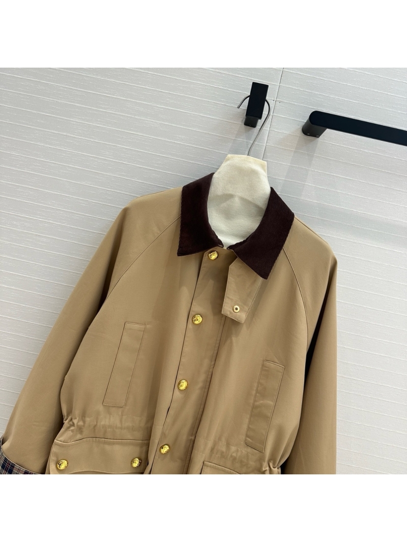 Miu Miu Corduroy-Collar Barn-Style Mid-Length Coat Beige - Chic & Versatile