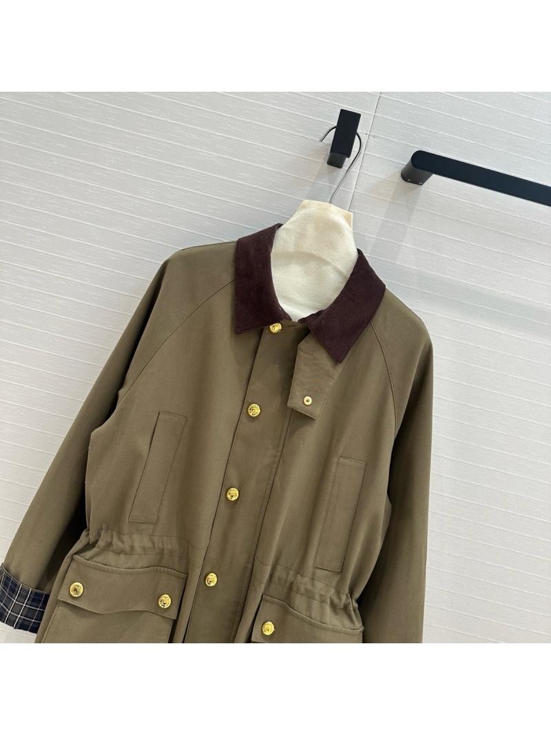 Miu Miu Corduroy-Collar Barn-Style Mid-Length Coat Green - Chic & Versatile