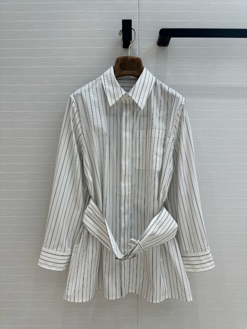 Burberry Striped Waist-Cinched Belted White Shirt - Chic & Sophisticated