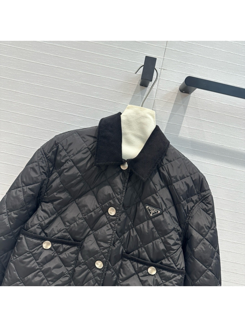 Prada Fall/Winter 2024 Double-Sided Quilted Short Cotton Jacket Black