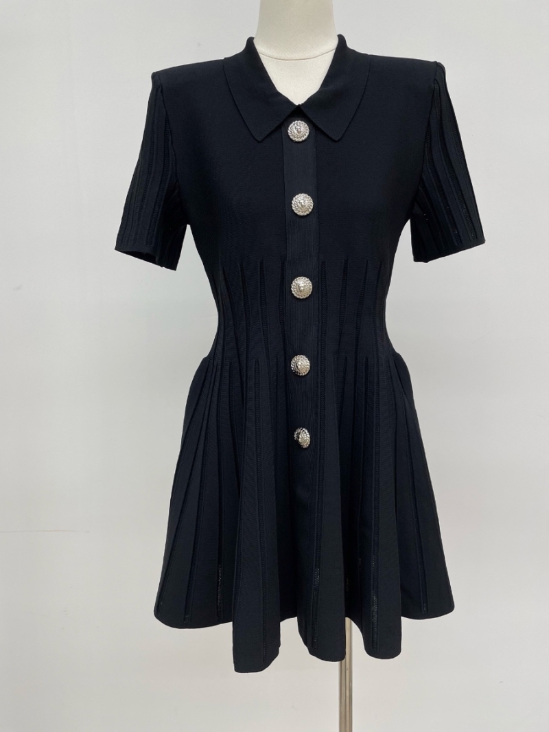 Balmain Slimming Knit Little Black Dress with Button Detail - Elegant & Refined