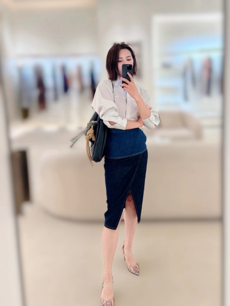 Fendi Colorblock Denim Midi Skirt