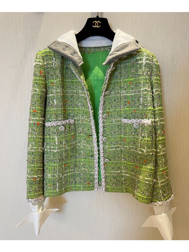 Chanel Tweed Hoodie Jacket with Detachable Details Light Green - Spring Elegance
