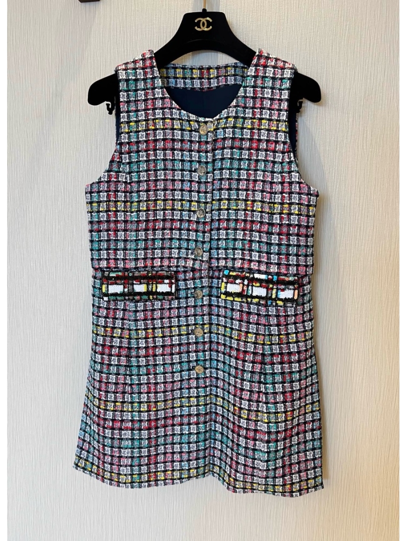 Chanel 25A Multicolor Tweed Sleeveless Dress with Sequin Details Limited Edition - Elegant & Refined
