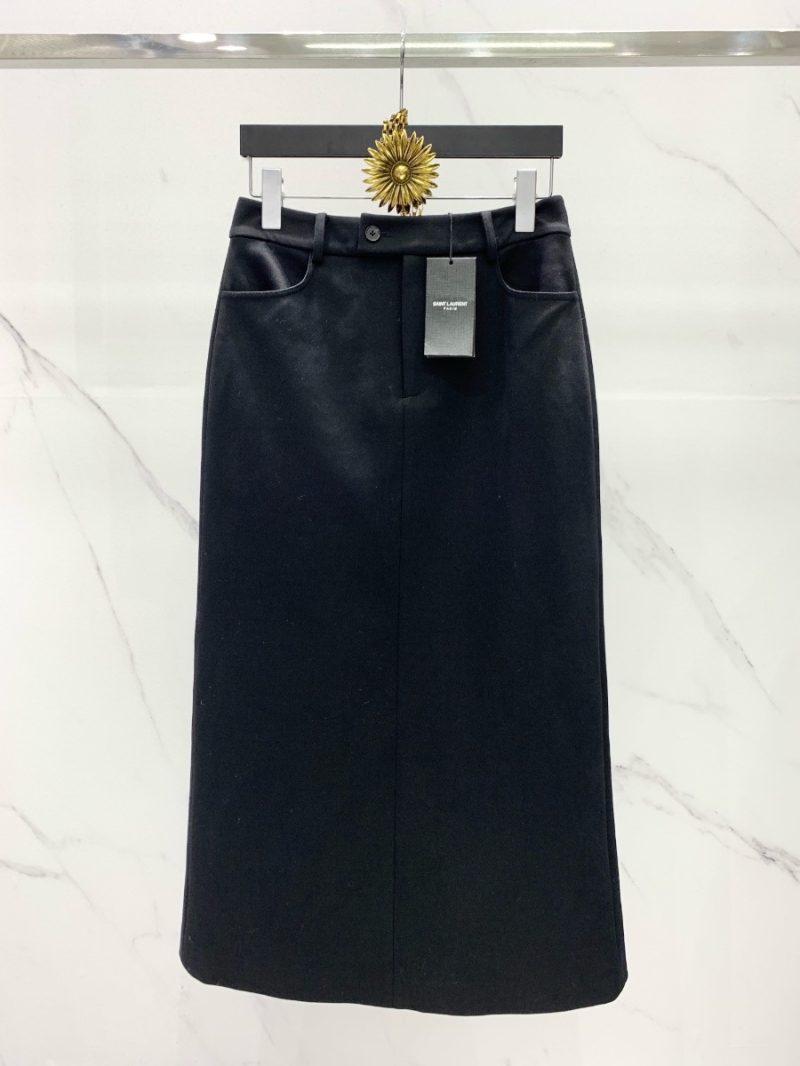Saint Laurent YSL Diagonal Wool Knit Midi Skirt