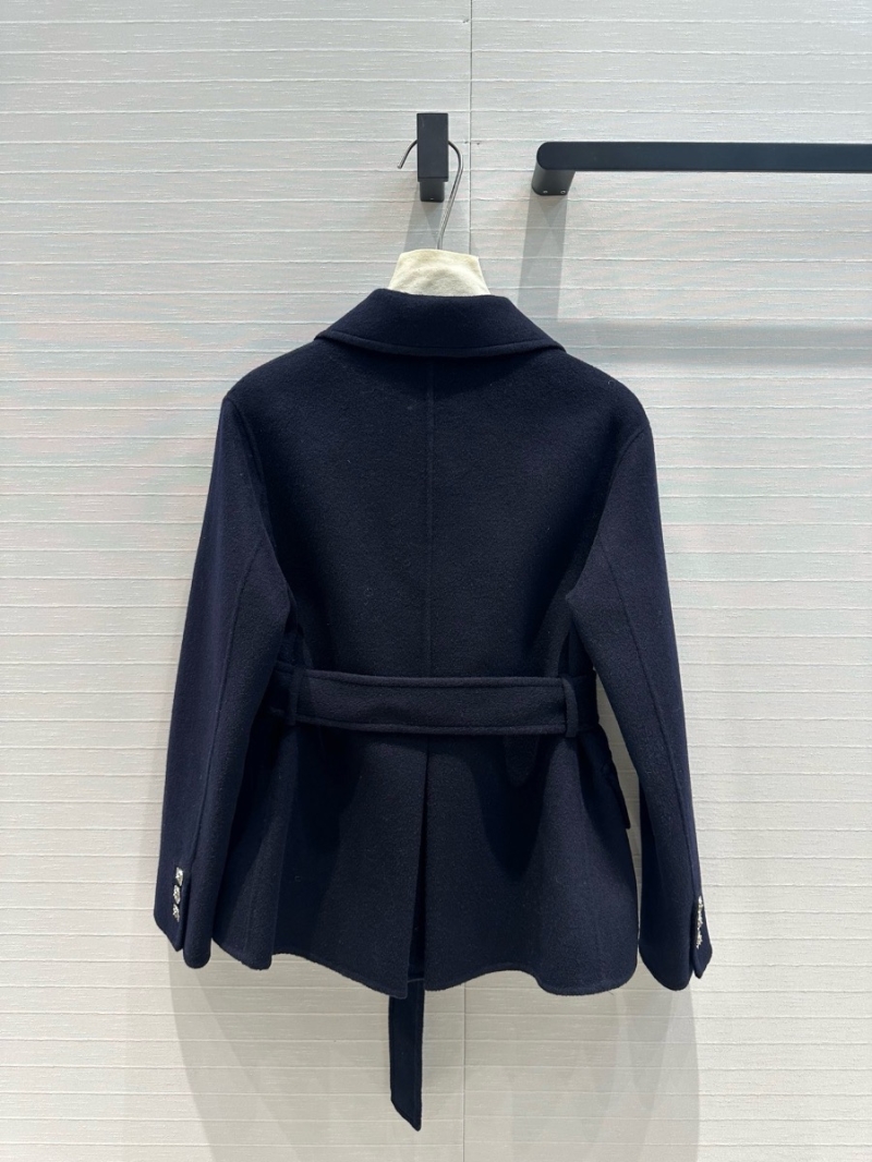 Dior Navy Blue Double-Breasted Short Cashmere Wool Coat
