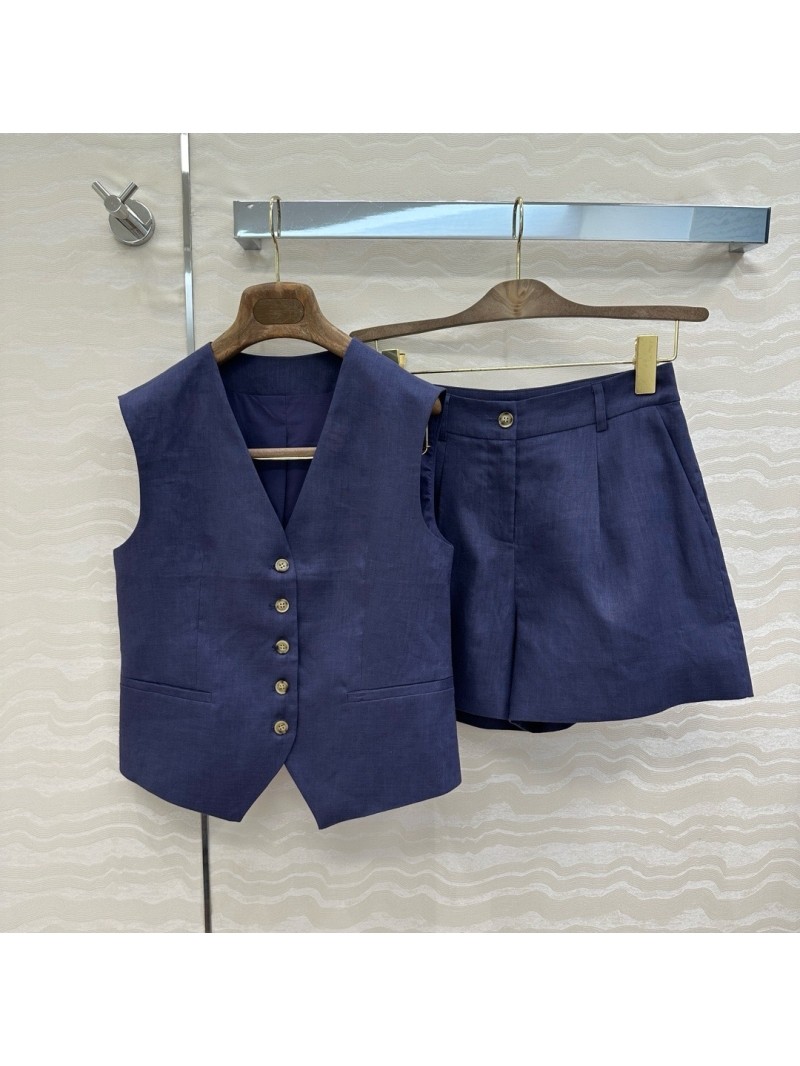 Loro Piana Exclusive Limited-Edition Linen Waistcoat & Shorts Set Blue