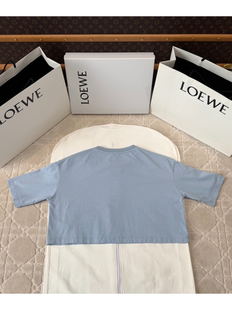 Loewe 2025SS Elegant Embroidered Crop T-Shirt (Top)- Blue