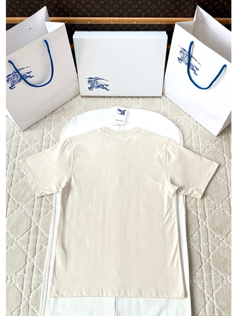 Burberry 2025SS Elegant Script Embroidery T-Shirt - Beige
