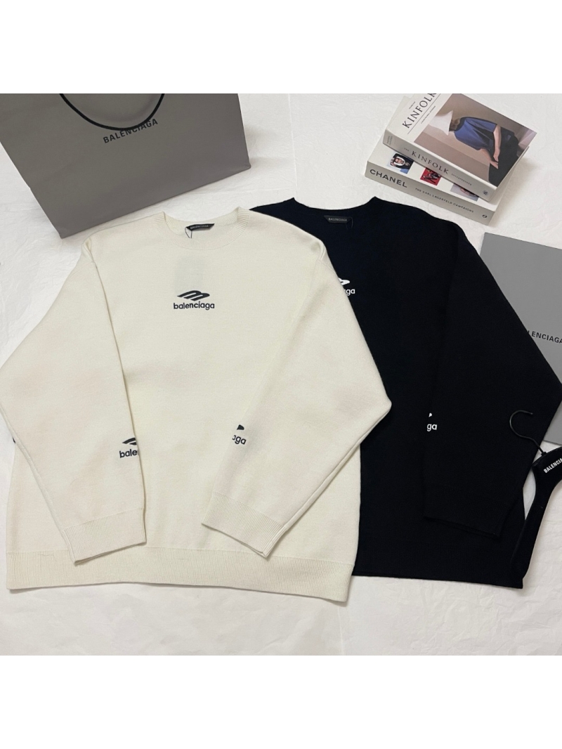 Balenciaga Embroidered Logo Oversized Sweater White