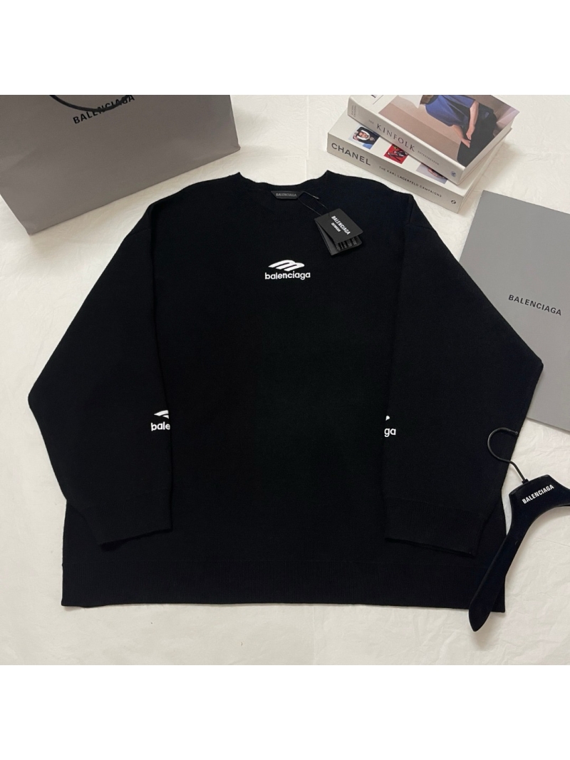 Balenciaga Embroidered Logo Oversized Sweater Black