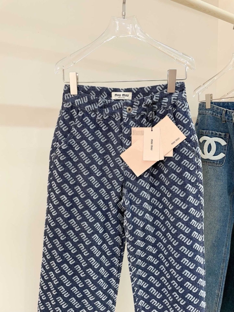Miu Miu All-Over Logo Print Straight-Leg Denim Jeans