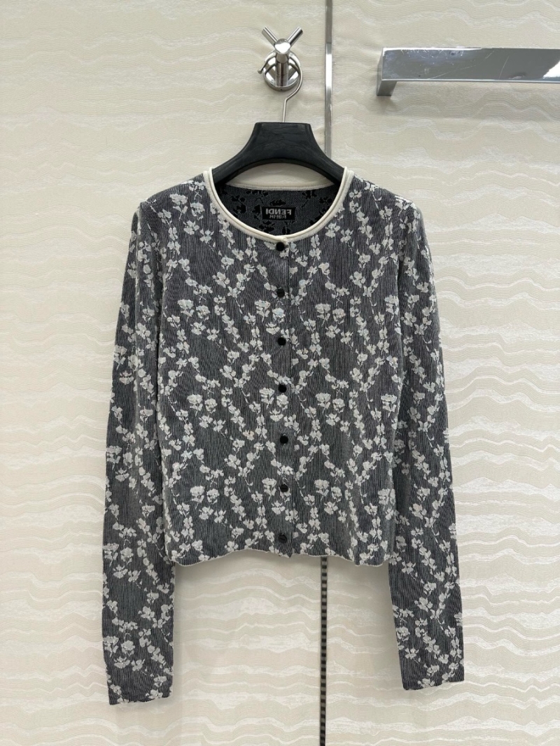 Fendi Exclusive Limited-Edition Song Hye-kyo Silk Wool Jacquard Knit Cardigan Grey