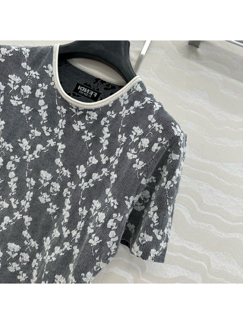 Fendi Exclusive Limited-Edition Lace Jacquard Silk Wool Knit Top Grey