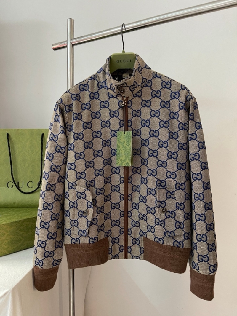Gucci GG Unisex Jacquard Zip-Up Jacket with Lambskin Trimming
