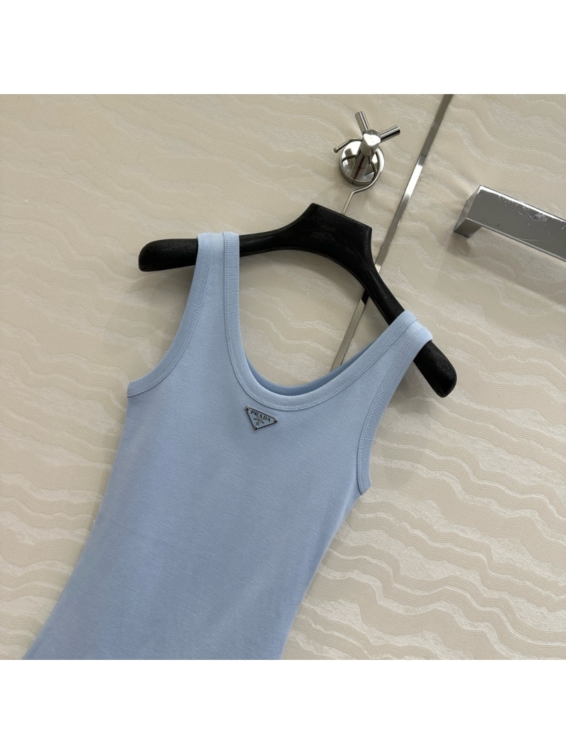 Prada 25SS New Color Triangle Logo Pure Cotton Tank Top Light Blue