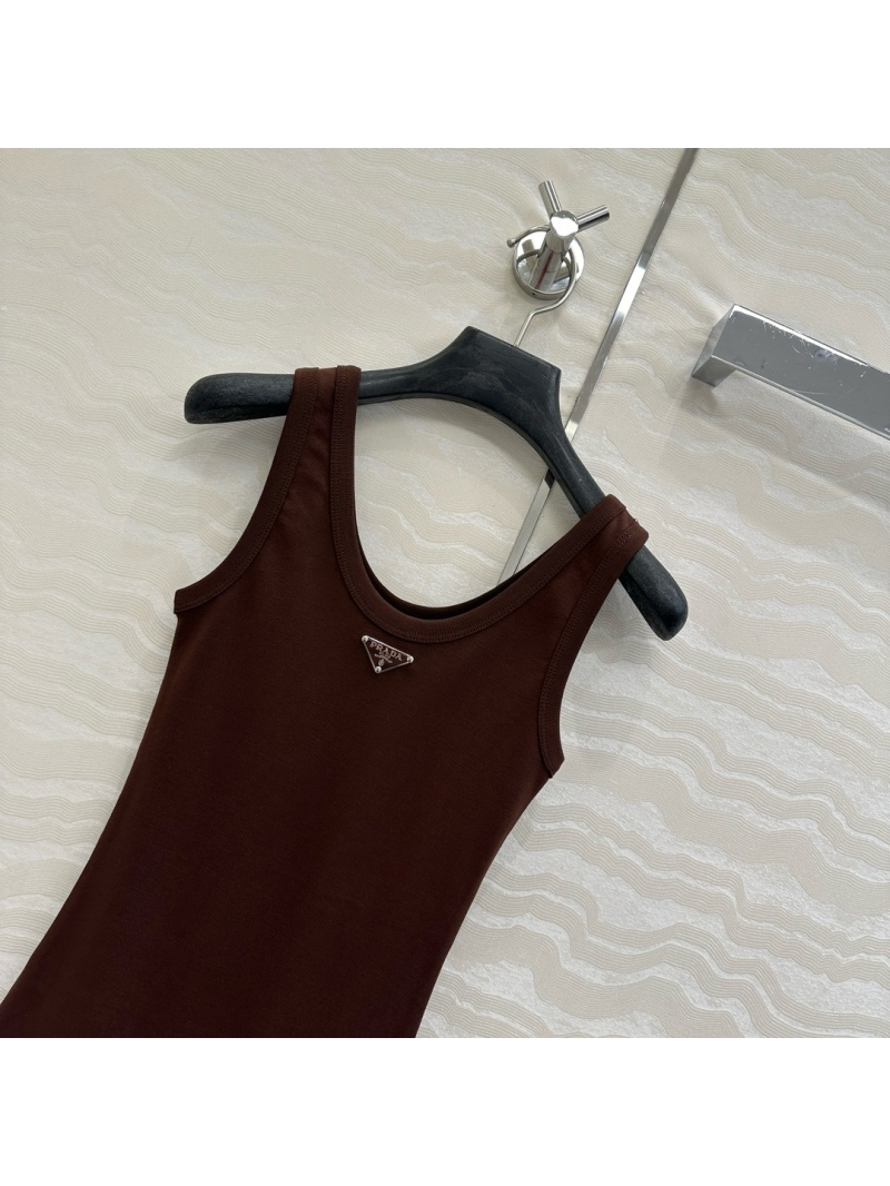 Prada 25SS New Color Triangle Logo Pure Cotton Tank Top Brown