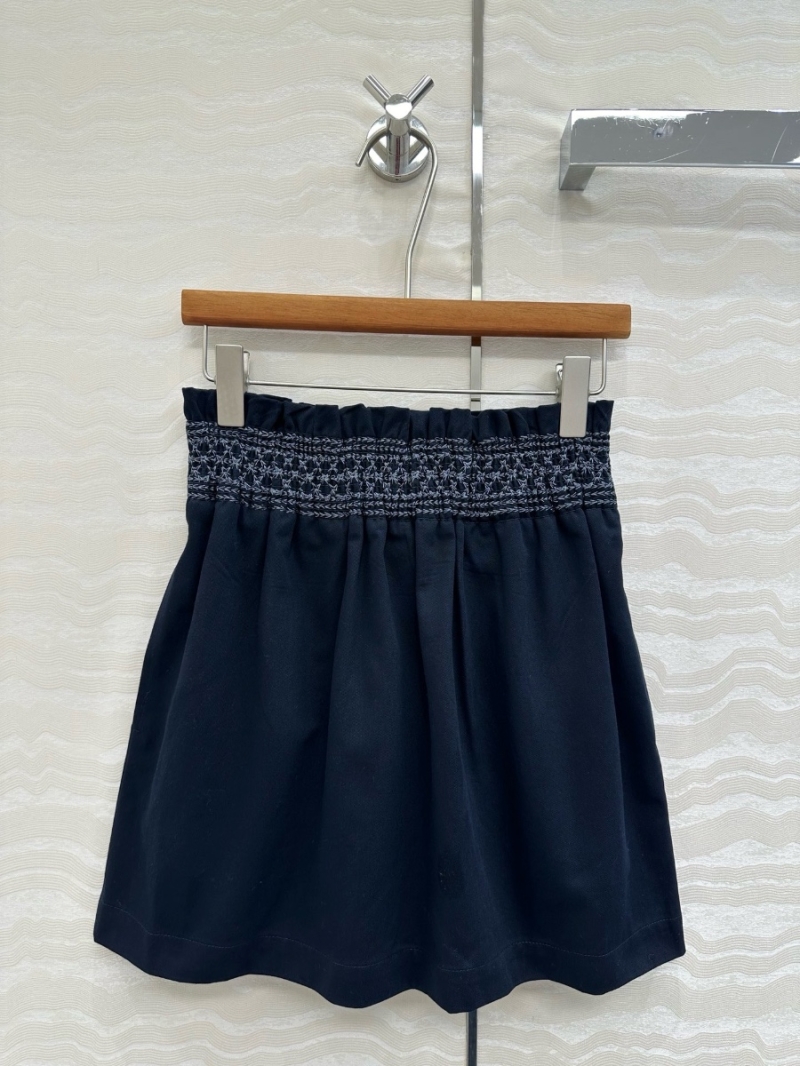 Hermes South of France Embroidered Gabardine Pleated Skirt Black