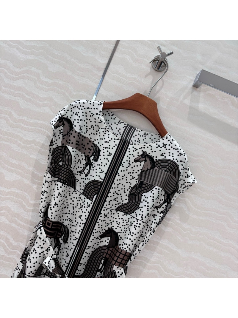 Hermes Pop-Art Horse Print Silk Dress Black