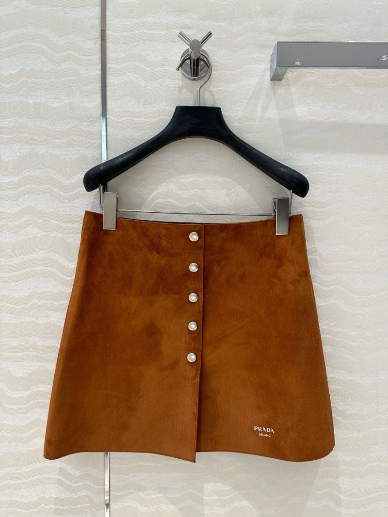 Prada Summer Breeze Minimalist Suede Skirt Camel