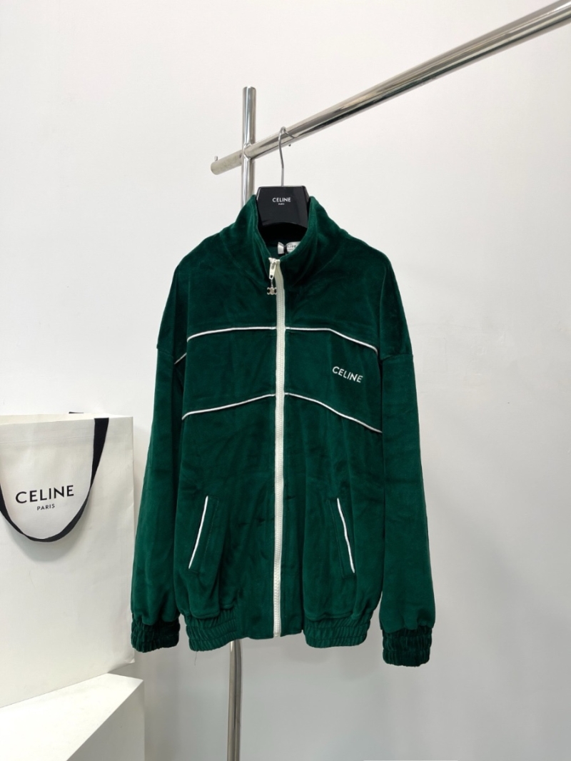 Celine Unisex Velvet Track Jacket with Logo Green