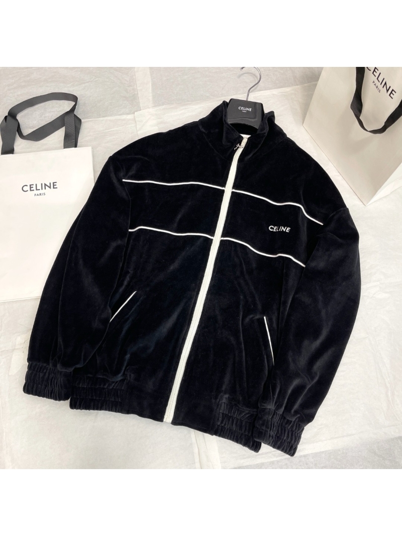 Celine Unisex Velvet Track Jacket with Logo Black