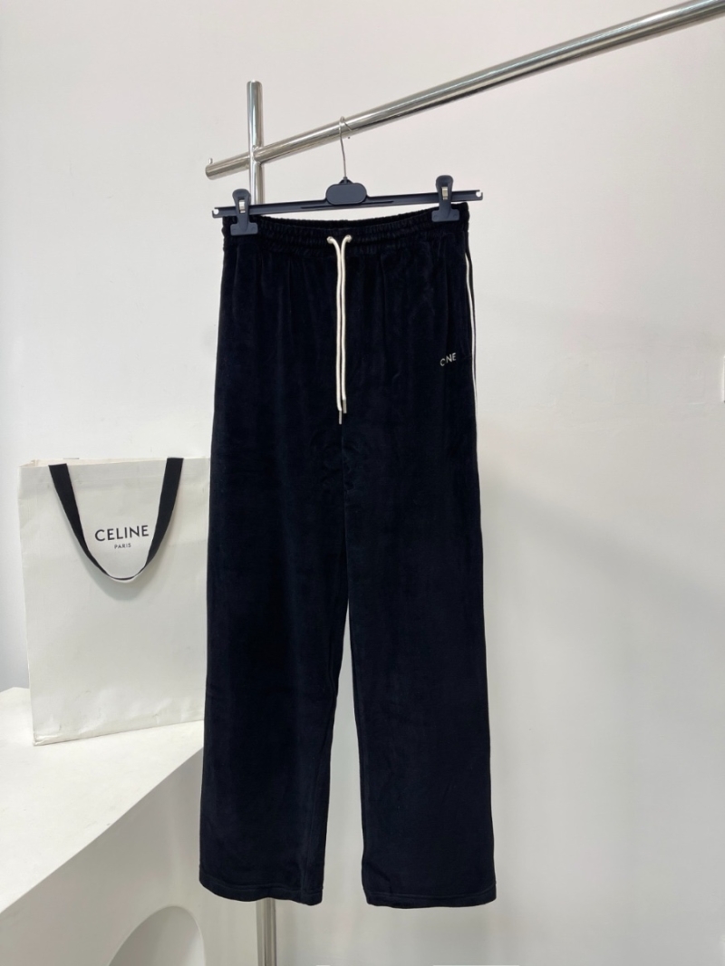 Celine Velvet Track Pants with Logo