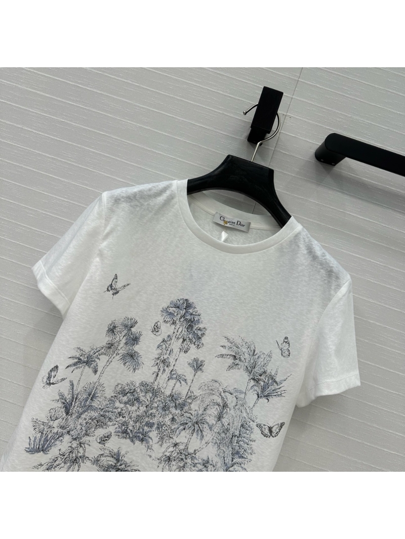 Dior Tropical Rainforest Butterfly Sketch Cotton-Linen T-Shirt