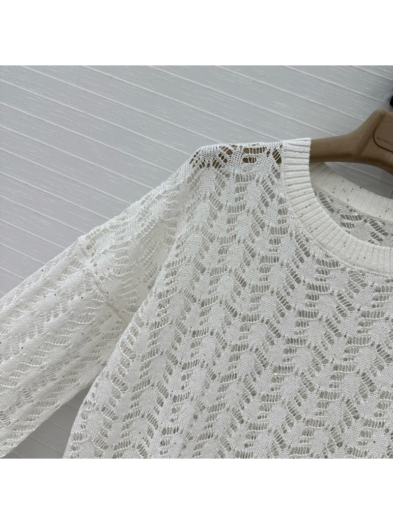 Brunello Cucinelli Exclusive Limited-Edition Openwork Sequin Knit Pullover ivory