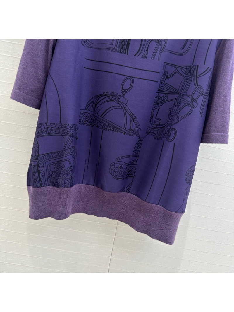 Hermes '25 Early Spring Bordeaux Rope Print Knit Top Purple