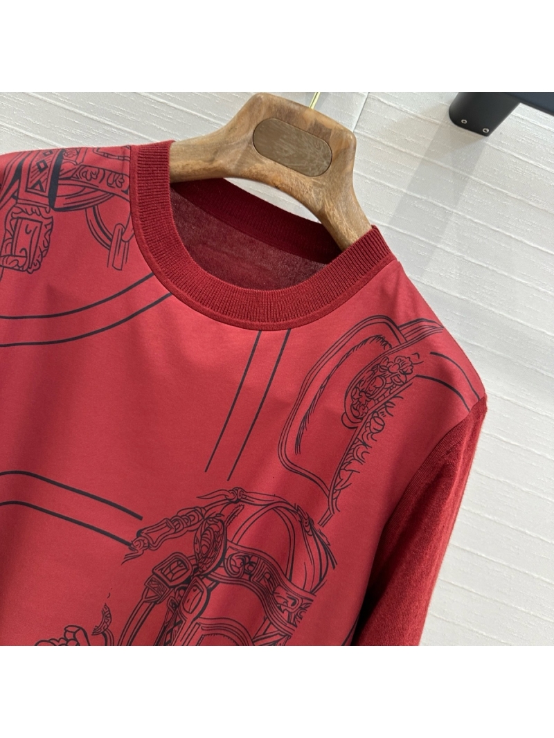 Hermes '25 Early Spring Bordeaux Rope Print Knit Top Bordeaux