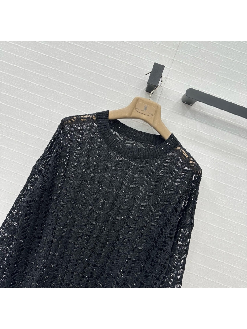 Brunello Cucinelli Exclusive Limited-Edition Openwork Sequin Knit Pullover Black