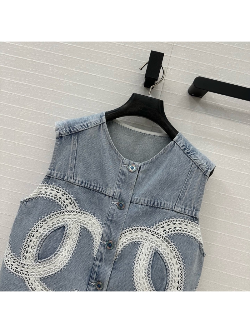 Chanel Exclusive Limited-Edition Coco Beach CC Lace Embroidery Denim Vest