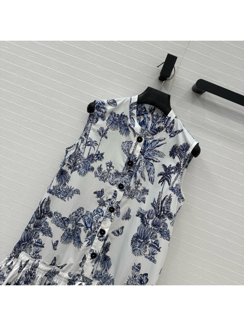 Dior 25SS Palms Toile de Jouy Jungle Print Sleeveless Dress