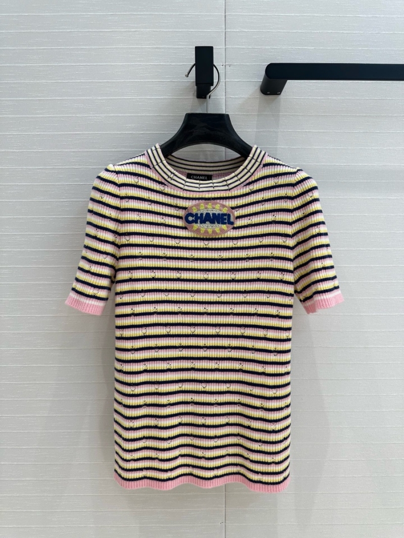 Chanel Striped Heart Cutout Knit Top