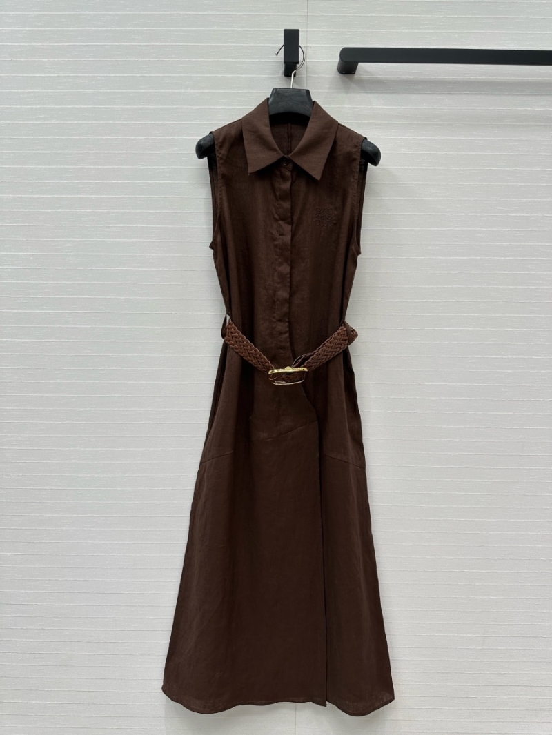 Loewe Sleeveless Linen Maxi Dress with Vintage Braided Belt Coco