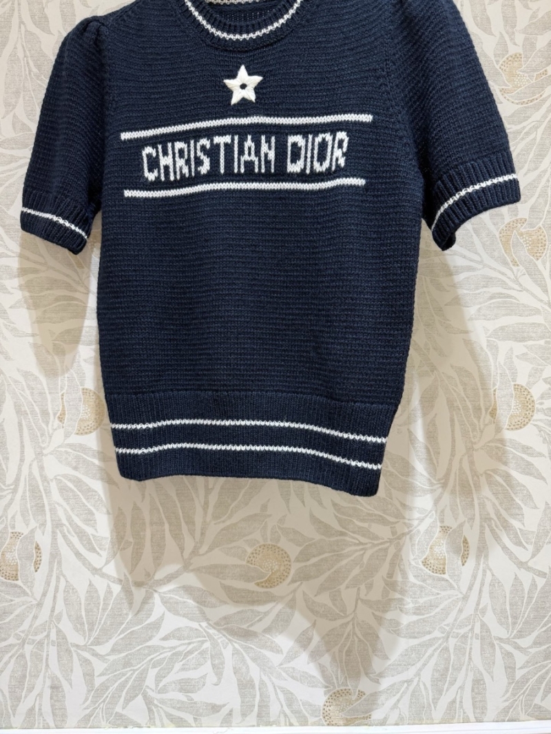 Dior Lucky Star Short Sleeve Cashmere Wool Sweater Navy
