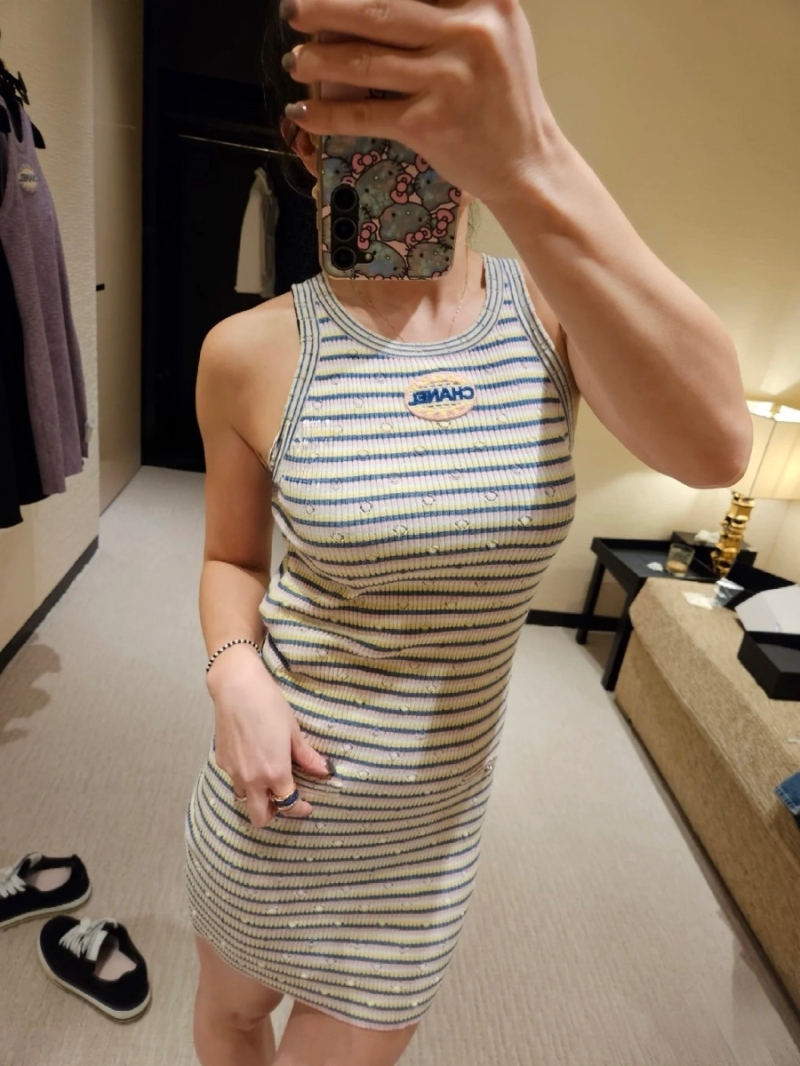 Chanel Striped Heart Cutout Knit Dress