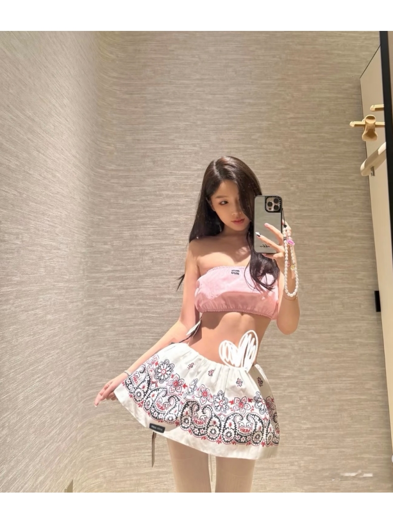 Miu Miu Exclusive Limited-Edition Paisley Print Backless Tie Bandeau Top & Puff Mini Skirt Set