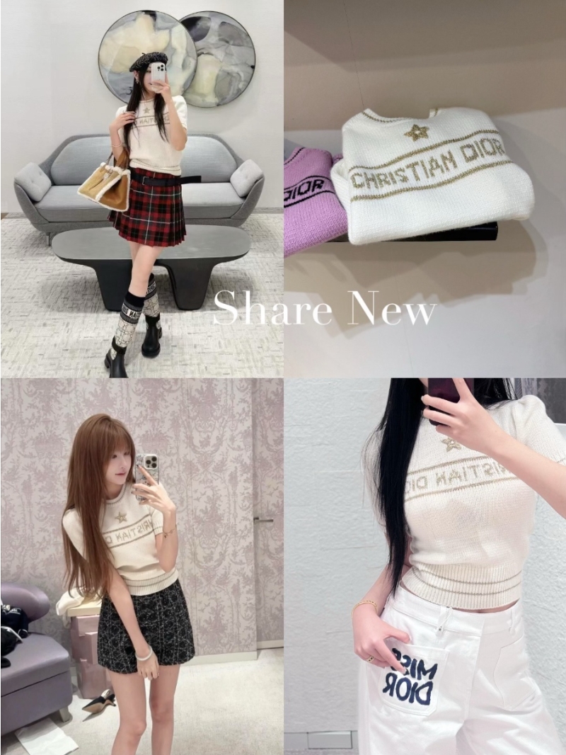 Dior Lucky Star Short Sleeve Cashmere Wool Sweater White Gold