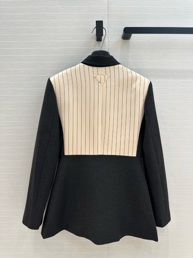 Prada Gray Panelled Striped Blazer