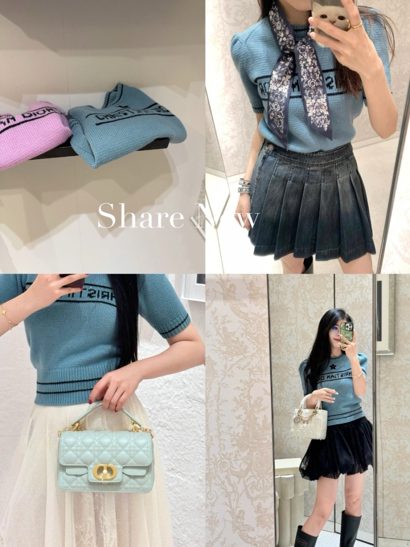 Dior Lucky Star Short Sleeve Cashmere Wool Sweater Cloudblue