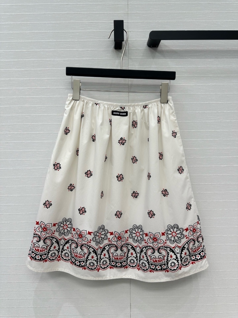 Miu Miu Exclusive Limited-Edition Vacation Paisley Print Cotton Midi Skirt White