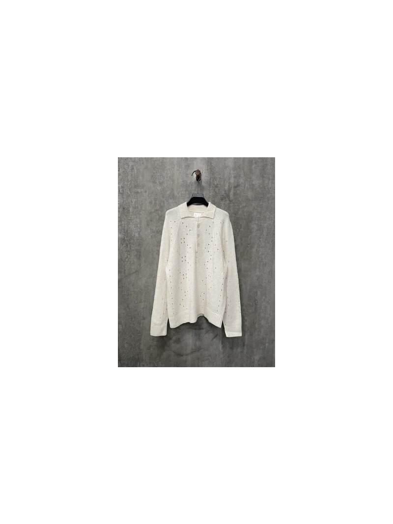 Givenchy Hollow-Knit Wool Long Sleeve Polo Sweater