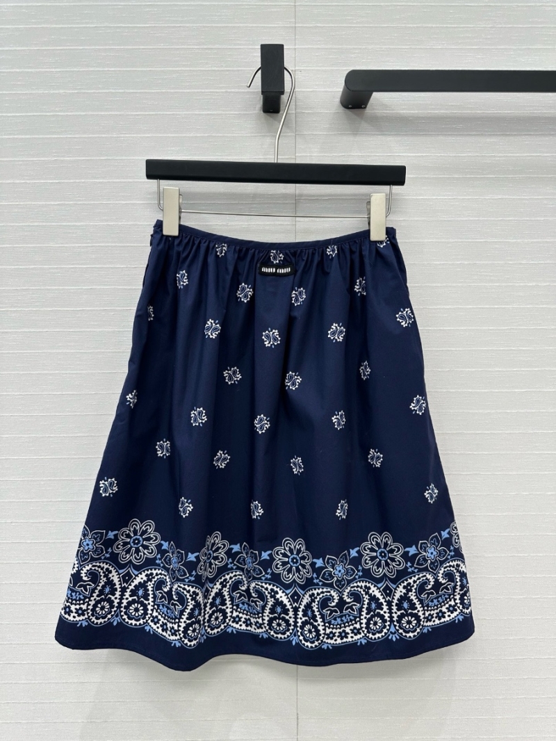Miu Miu Exclusive Limited-Edition Vacation Paisley Print Cotton Midi Skirt Blue