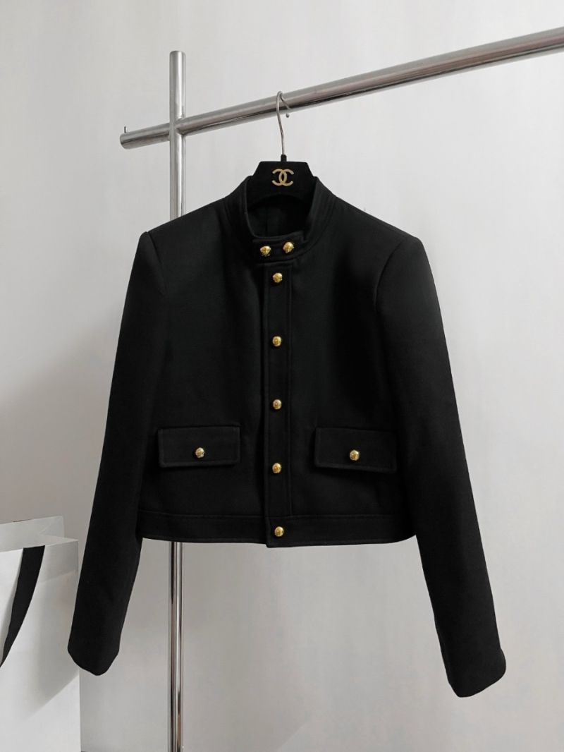 Celine Triomphe Collection Stand Collar Metallic Button Wool Jacket
