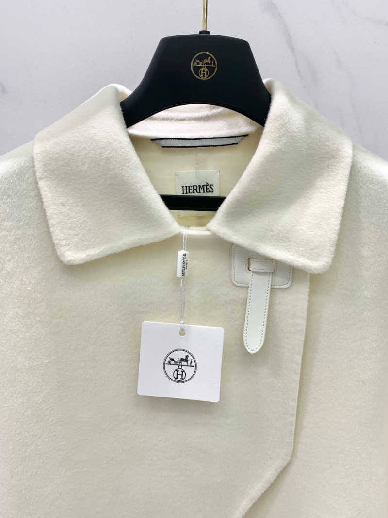 Hermes Inspired Imported Cashmere Double-Faced Coat with Leather Buckle