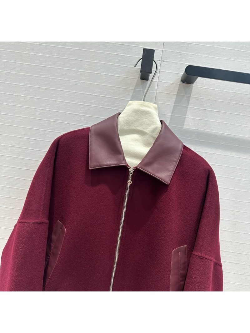 Hermes 24 Autumn/Winter Handmade Double-Faced Wool and Leather Jacket Wine