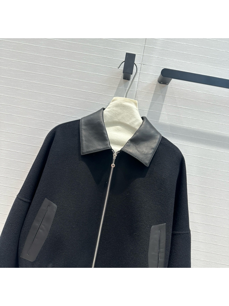 Hermes 24 Autumn/Winter Handmade Double-Faced Wool and Leather Jacket Black
